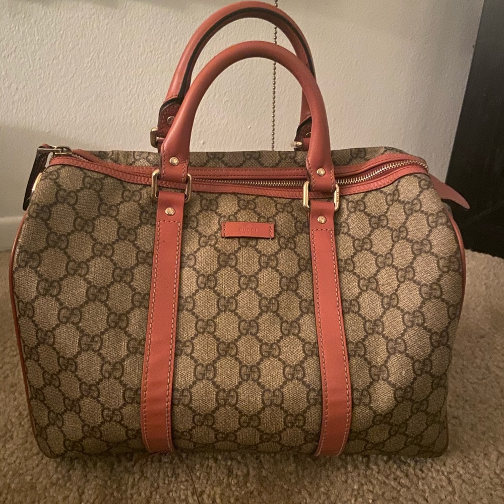 Gucci Boston Bag (Coral & Brown Color)